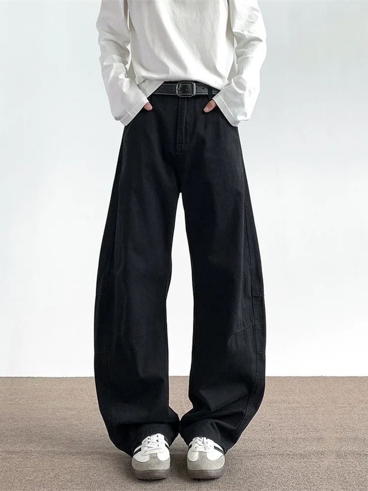 

Черные прямые брюки для спецодежды, мужские повседневные свободные длинные брюки, осень-зима, тяжелые широкие брюки, удобные модные