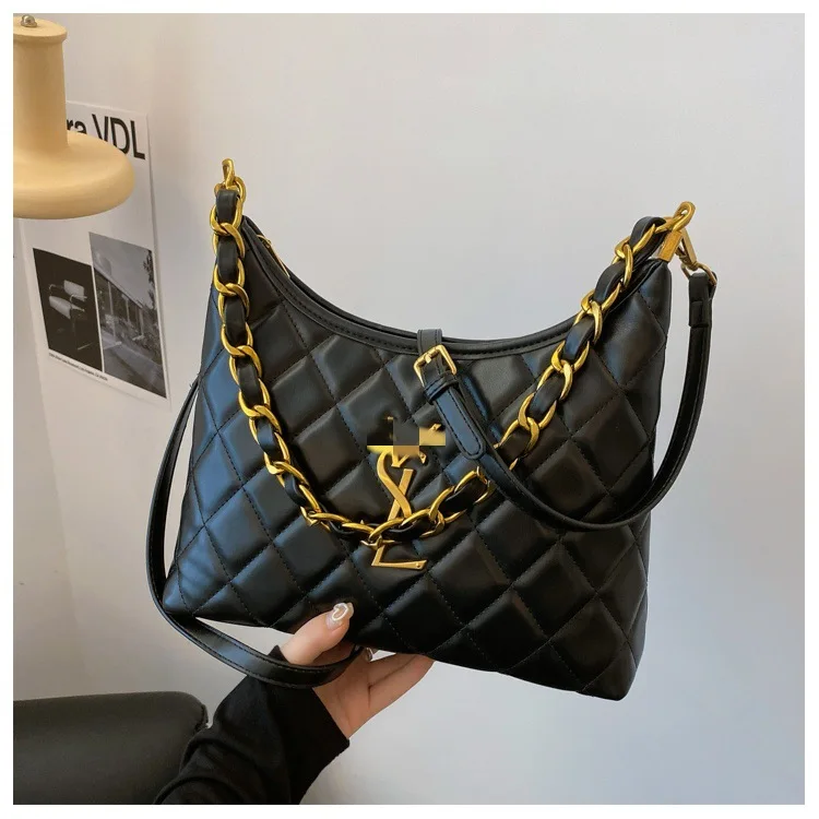 Xiaoxiangfeng Ling Grid Chain Armpit Bag, Women's New Fashionable and Versatile Single Shoulder Crossbody Dumpling Bag