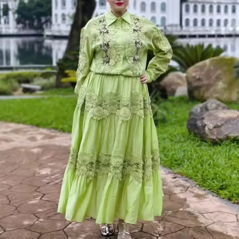 

French fashion high-end suit new lapel hollow shirt high waist skirt simple luxury temperament elegant high-end resort style par