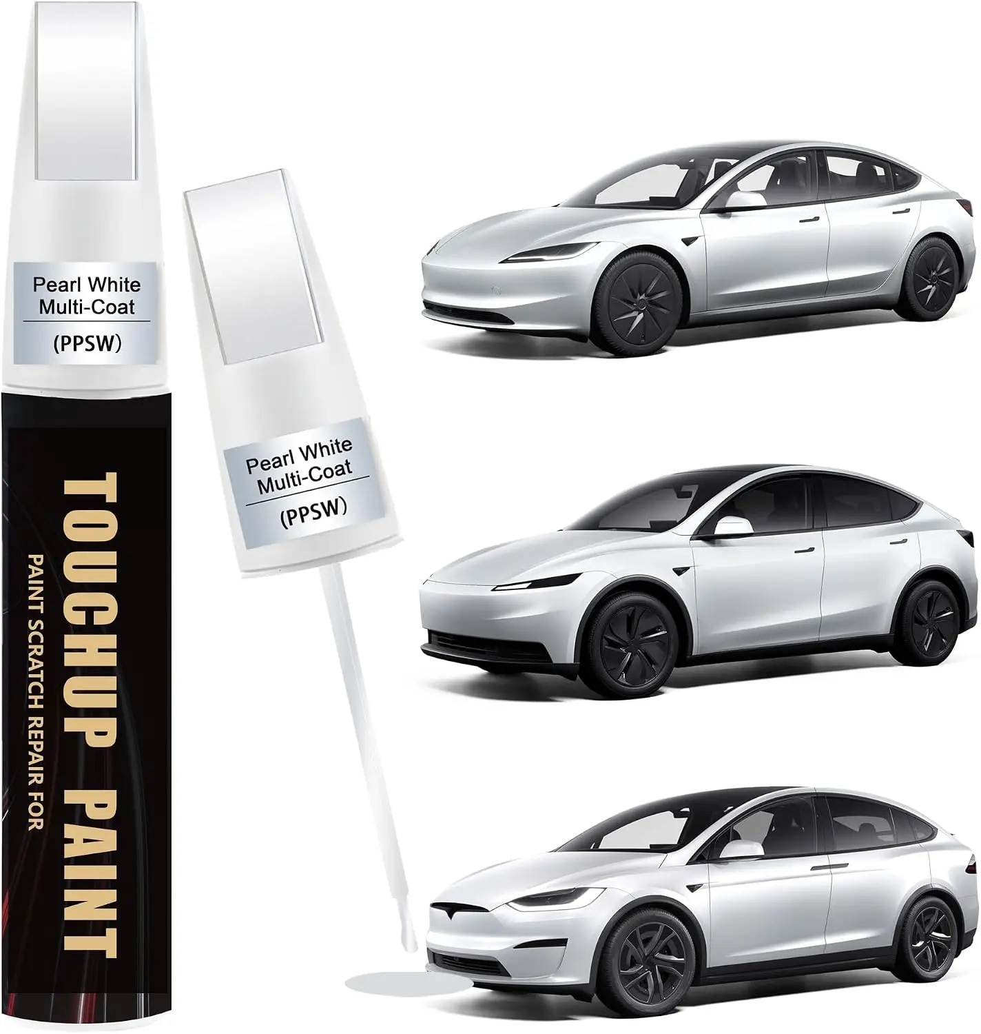 Pearl White Multi-Coat(PPSW) Car Paint Touch Up Pen Compatible with Tesla,2-In-1 Color Accurate Touch Up Car Scratch Repair Pain