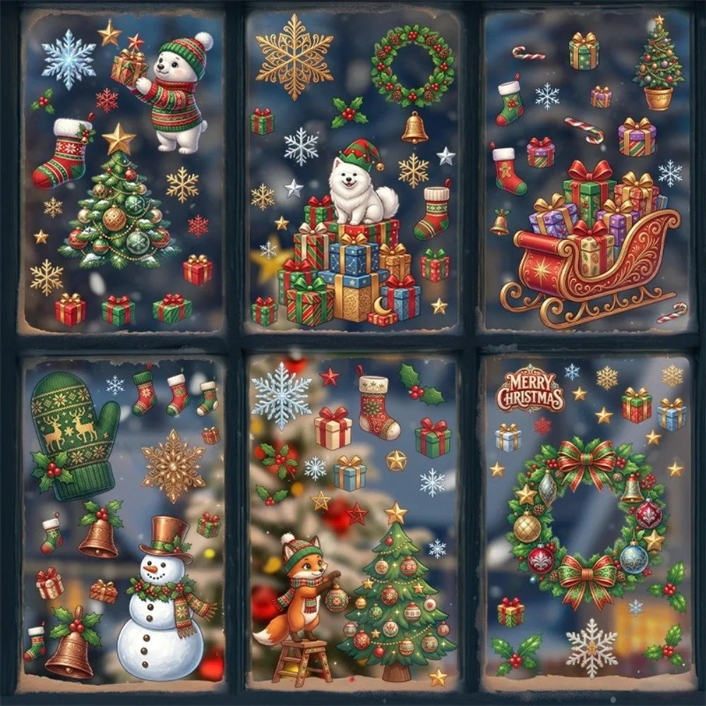 9 sheets Self-Adhesive Christmas Snowflake Window Sticker Removable Santa Claus Xmas Glass Decals Christmas Tree