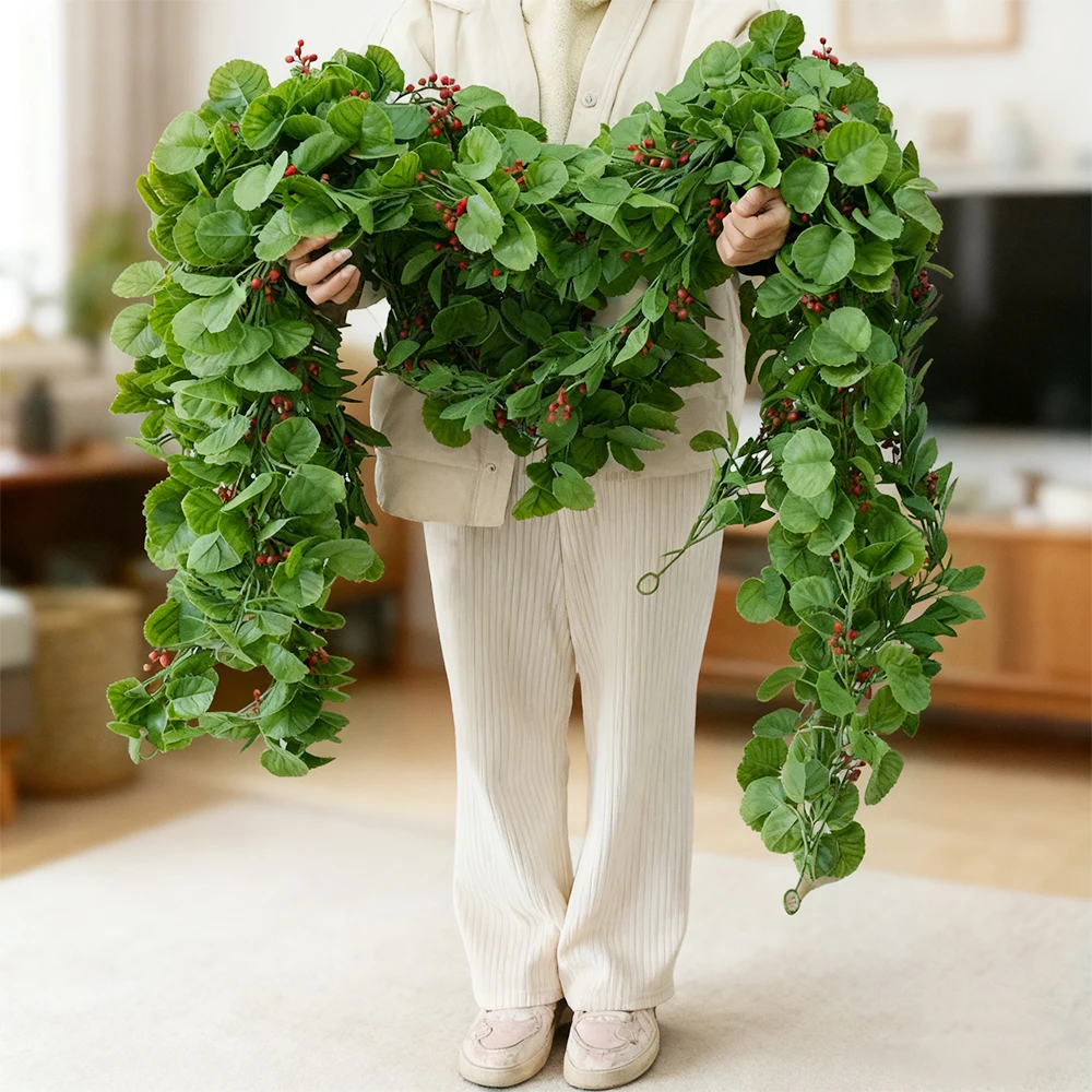 

5.4FT Artificial Christmas Garlands Fake Hanging Winter Vines Red Berries Greenery Garland for Indoor Outdoor Christmas Decor
