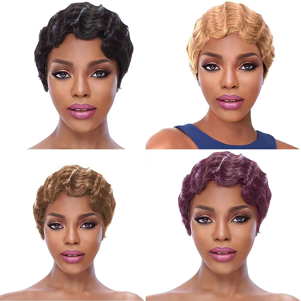 Brazilian Short Pixie Cut Human Hair Wigs Finger Waves Hairstyles For Black Women Capless Wigs Short Wigs Remy Human Hair Wig