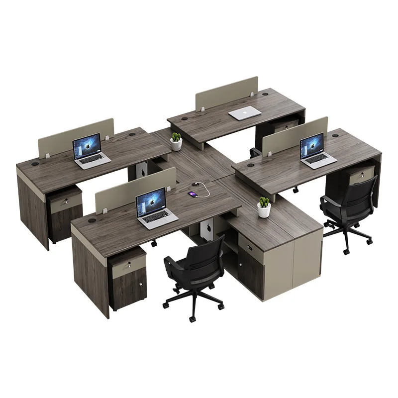 Bureau de finance simple et moderne pour quatre personnes et six personnes, poste de travail, bureau et chaise, combinaison d'ordinateur