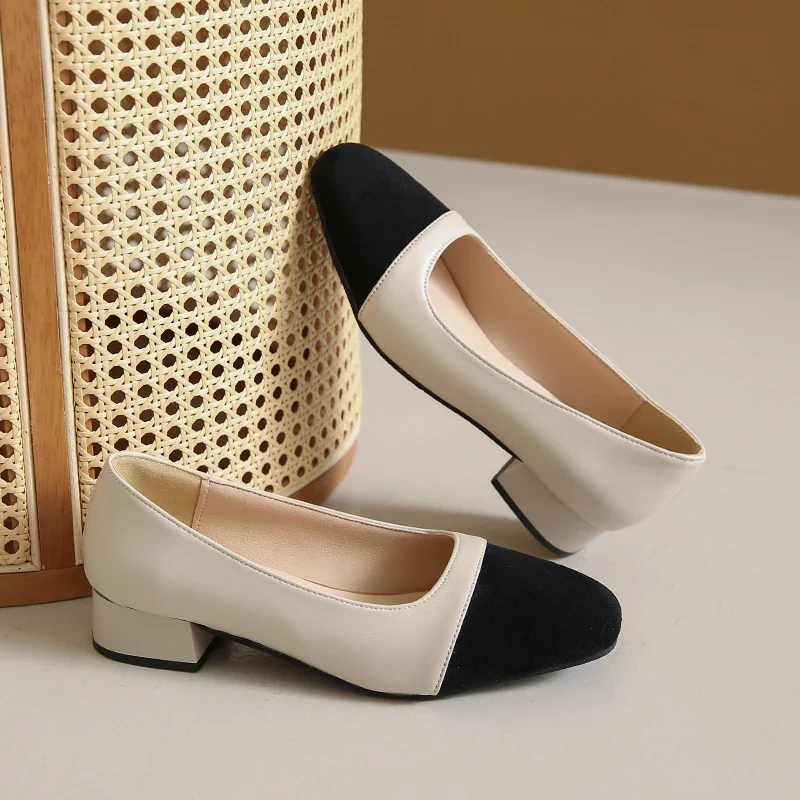 Retro High Heels Sandals for Women Dress Shoes Closed Square Toe Mules Elegant Low Heels Pumps Wedding Shoe Casual Flat Shoes 42