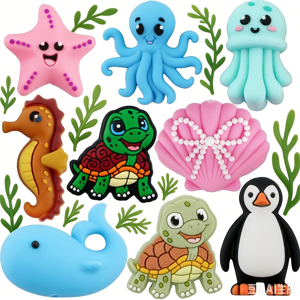 

50cs Cartoon Animals Silicone Focus Beads Grade For Jewelry Making DIY Pen KeyChain Bracelet Necklace Accessories ﻿