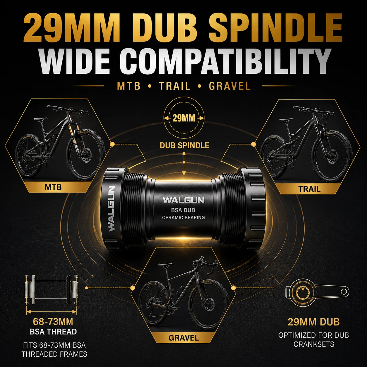 WALGUN BSA DUB Keramik-Innenlager 29mm Spindel 68-73mm BSA-Gewinde AL7075 CNC Doppeldichtung Wasserdicht MTB Gravel Rennrad – Detail 3