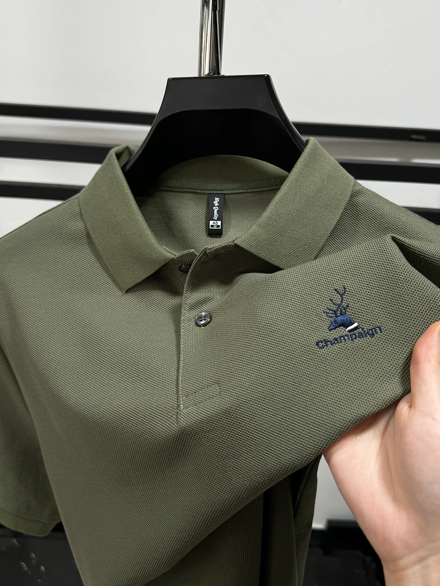 Brand Premium Luxury Men's Polo Shirt Lapel Deer Head Embroidery Short Sleeve 100Cotton Summer New T-Shirt Fashion Versatile Men