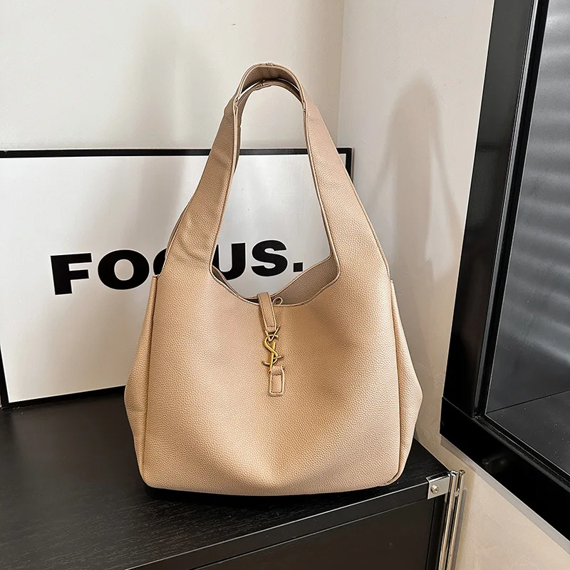 

Большая сумка-ведро весны 202, просторная и элегантная женская сумка через плечо, универсальная однотонная сумка для ежедневного использования