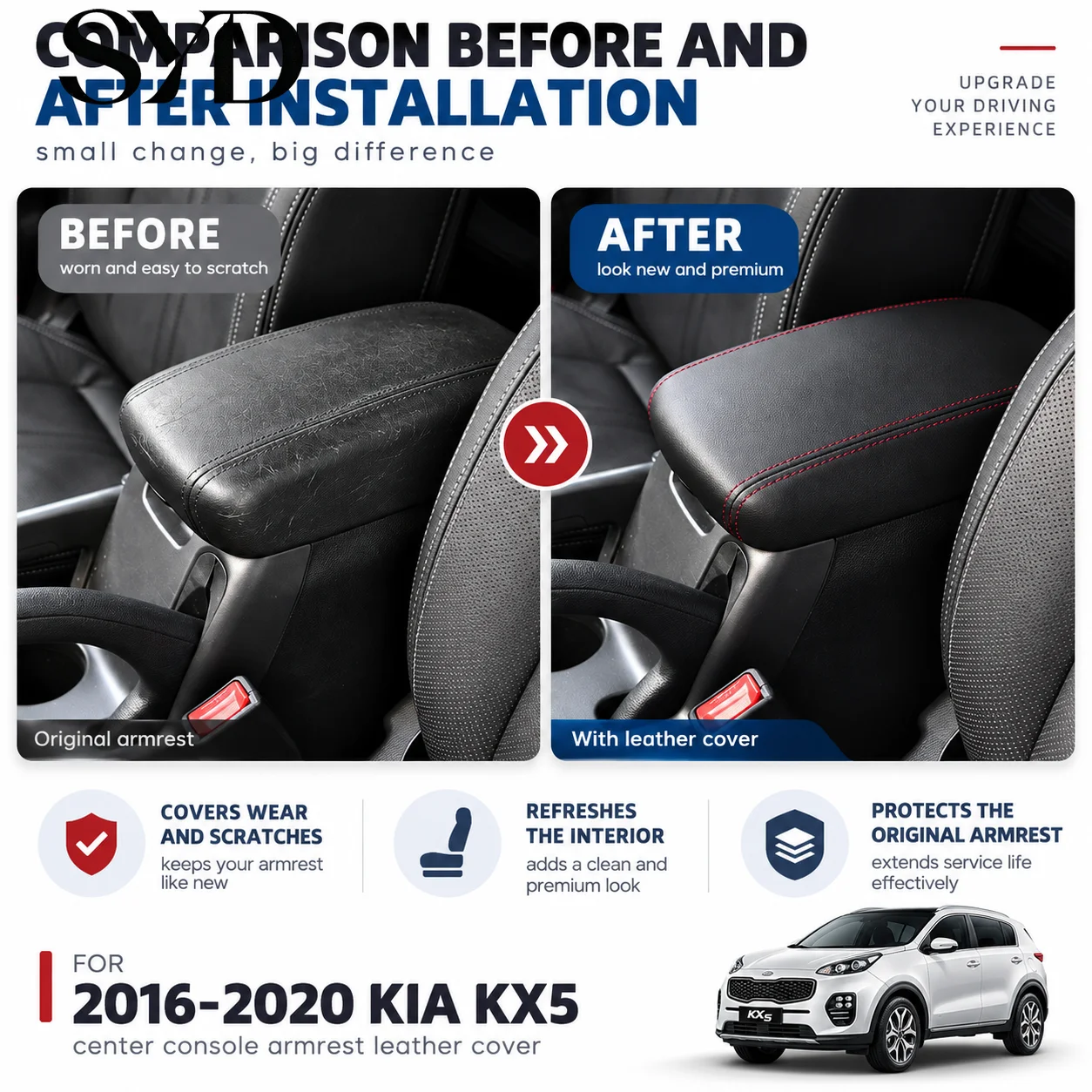 Microfiber Leather Armrest Box Cover For Kia Sportage SL 2011-2016 Center Console Lid Protector Interior Modification