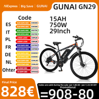 GUNAI GN29 City Electric Bicycle 750W Motor 29 * 2.1 inch Tire 48V 15ah Battery Dual Disc Brakes 21 Speed Adult Mountainous Cycl