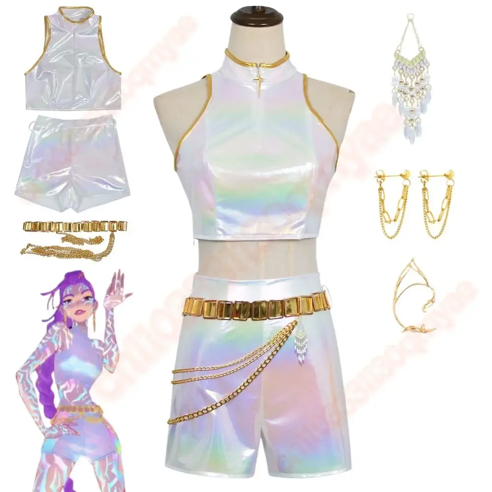 성인 어린이 Kpop 악마 헌터 루미 코스프레 의상 탑 반바지 여성용 역할 놀이 의상 할로윈 카니발 변장 슈트