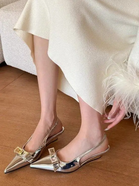 

French Style Gentle Temperament Point-toe Wedge-heeled Shoes Summer New Women's Fashion Versatile Niche High Heels