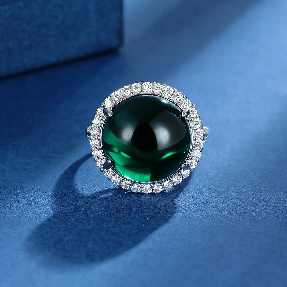 

925 Sterling Silver Retro Atmospheric Green Zircon Ring Birthday Anniversary Wedding Party Gift