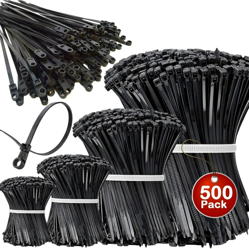 BLACK Self Locking Nylon Cable Ties Plastic Cord Tie Heavy Duty Cables Fastening Rings Loop Hardware Organizer Wire Straps