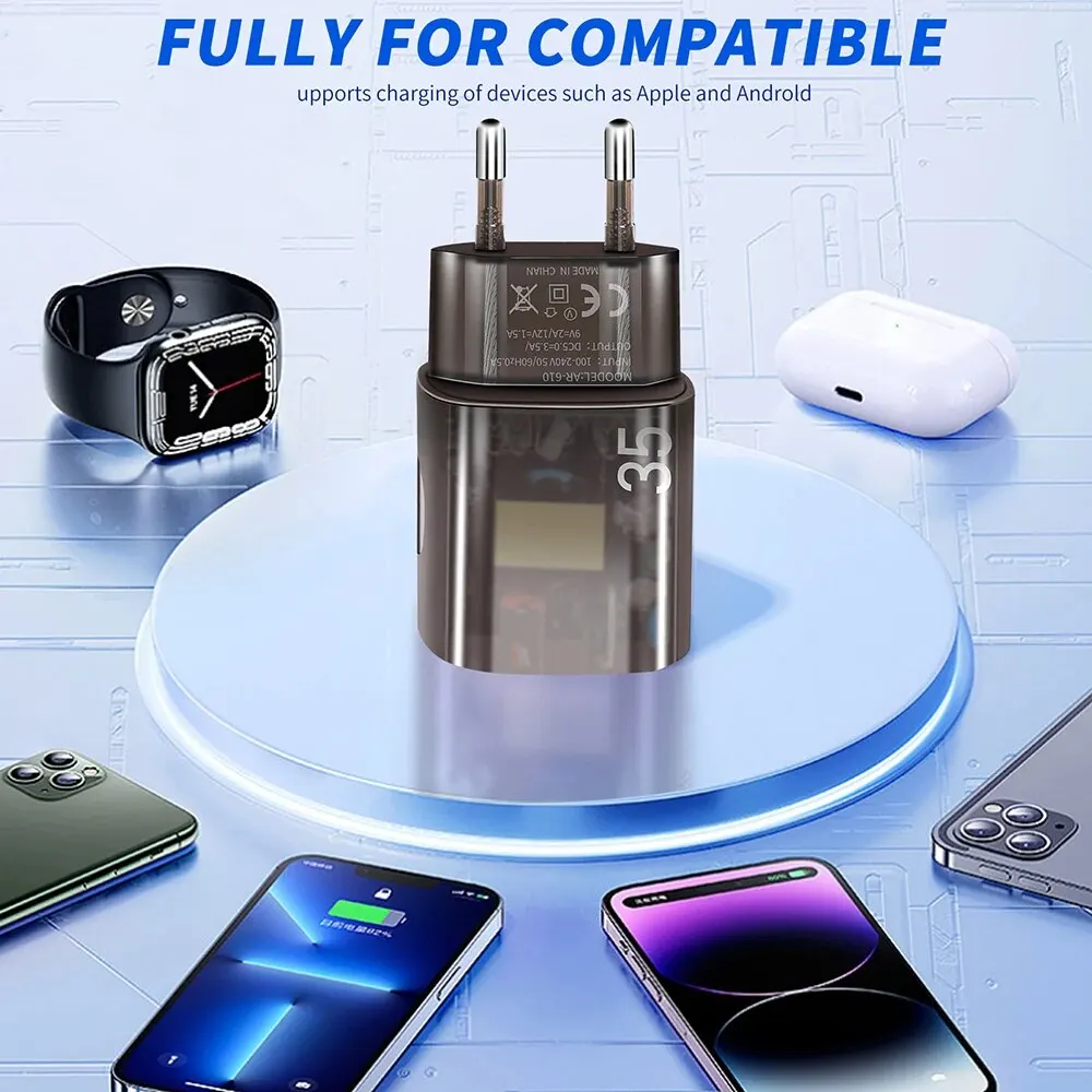 35W USB PD Charger Transparent Mecha Quick Charge3.0 Fast Wall Charging Mobile Phone Power For iPhone Samsung Plug Xiaomi Huawei