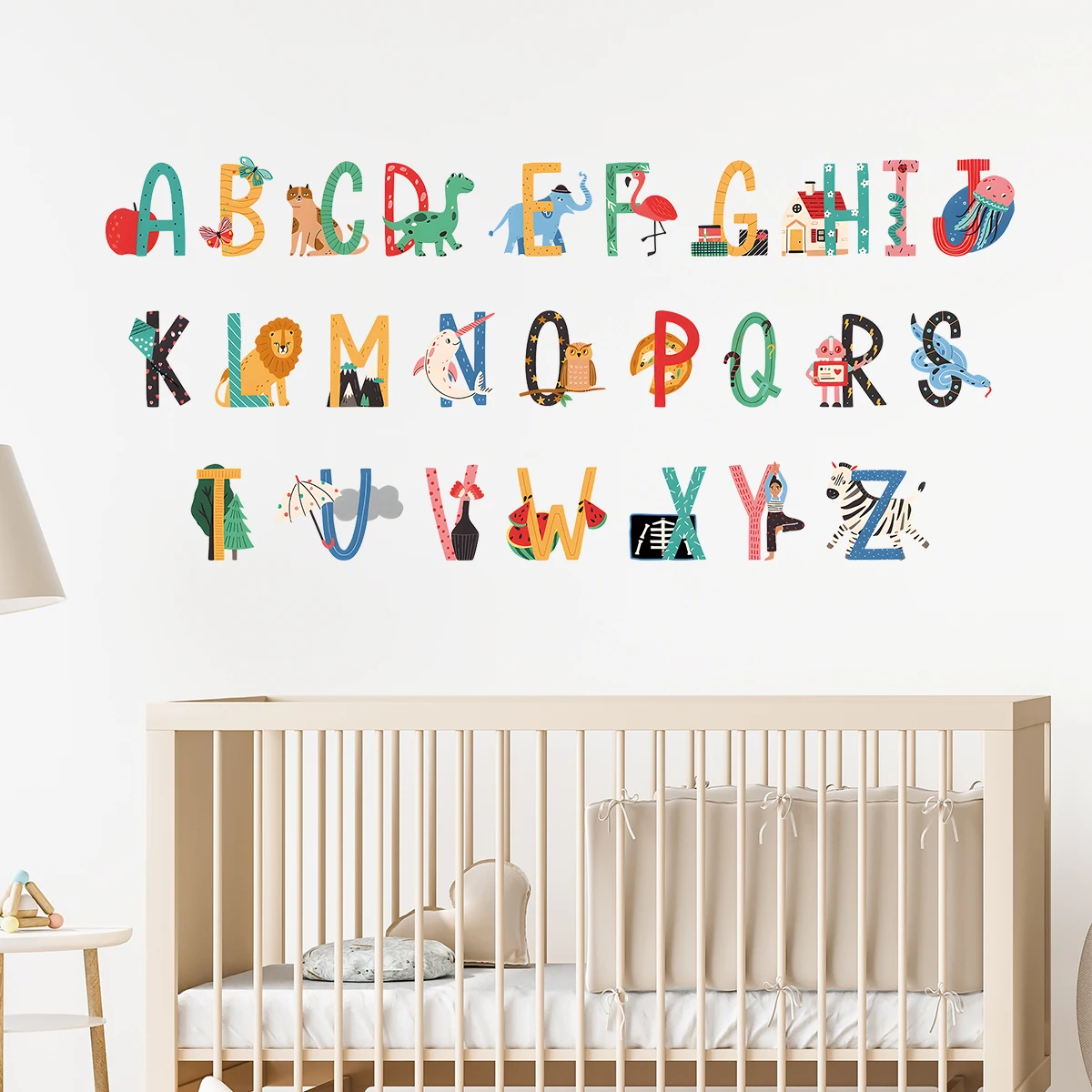 Cartoon Animal 26 Letter Kids Learning English Education Wall Stickers For Bedroom Living Room Nursery Decoration Wall Decals