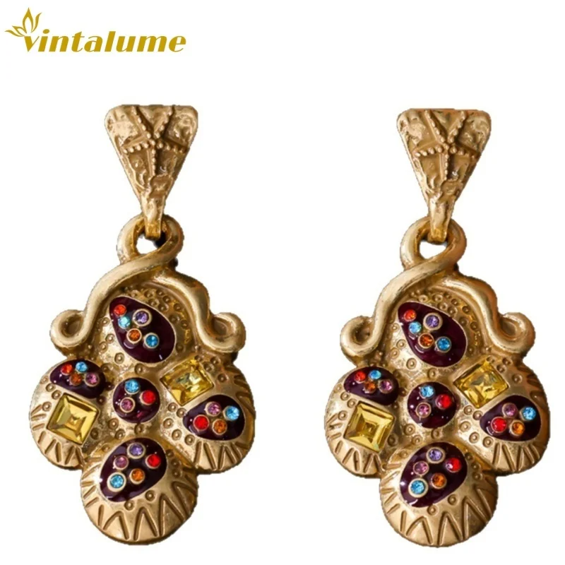 

Vintalume Star Cubic Zirconia Enamel Artistic Flower Charm Drop Earrings For Women Vintage Delicate Statement Earring Party Gift