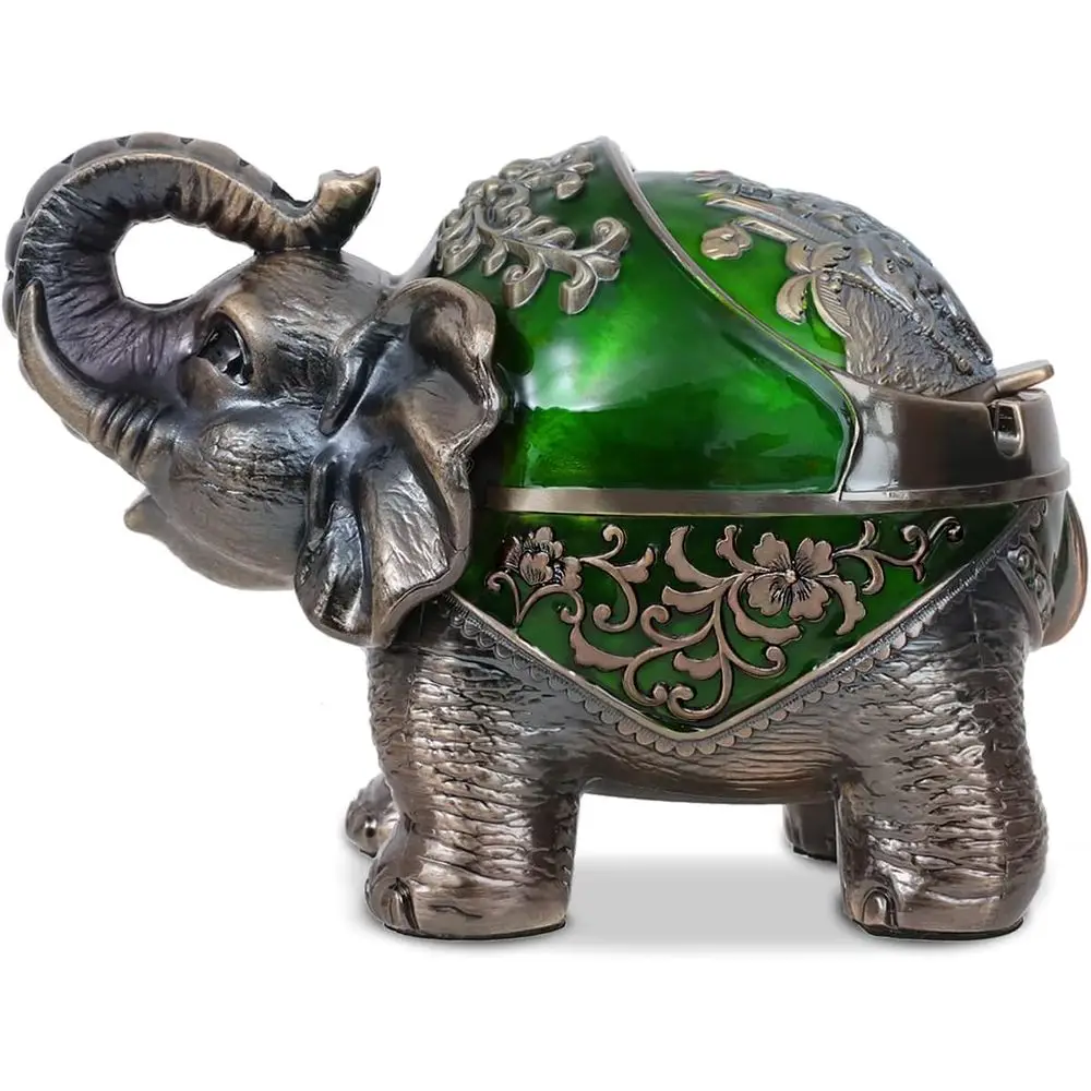 

Vintage Metal Ash Tray with Lid - Suitable for Indoor and Outdoor Use, Green