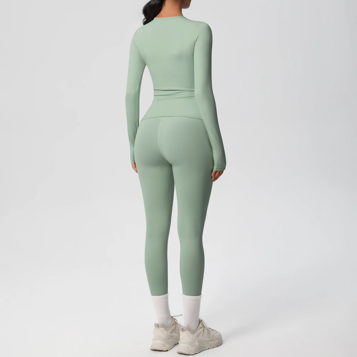 2-teiliges Sportbekleidungs-Yoga-Set, Fitnessstudio-Kleidung, Yoga-Anzüge für Damen, Fitness-Set, Trainingsanzüge, Sport, Langarm, bauchfreies Top, Gym-Leggings – Detail 21