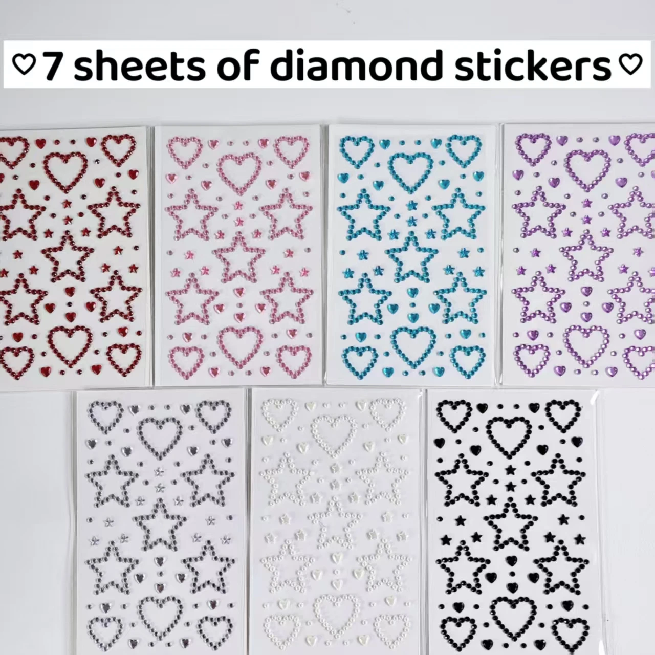 7 pieces of pentagonal love decoration stickers, acrylic imitation pearl stickers, sparkling makeup, gemstone face stickers, dia