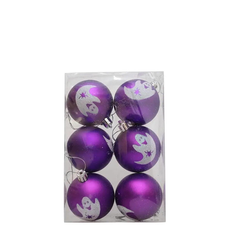 

6Pcs New Mini Halloween Hanging Ball Plastic 6cm Halloween Tree Baubles Party Decoration Glittery Tree Ornament for Home Party