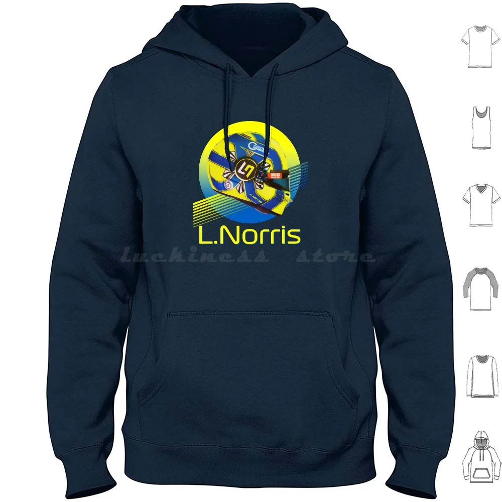 Ln Helmet Hoodies Long Sleeve Lando Norris Ayrton Senna Helmet Grand Prix Motorsport Racing Retro Vintage