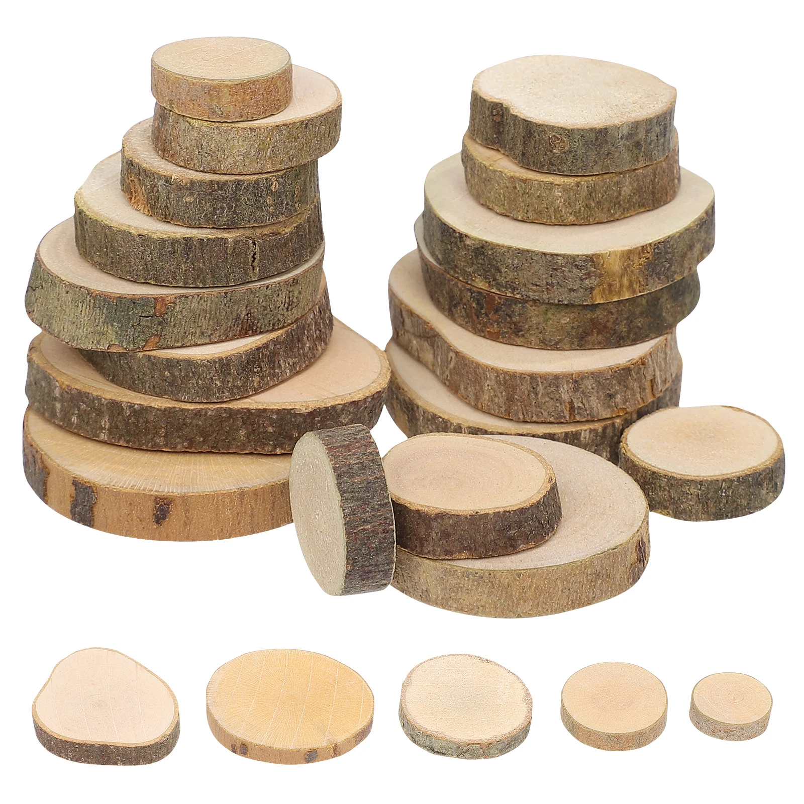 

100Pcs Wood Log Slices Natural Bark 1.5-3Cm Polished Both Sides Round Discs for DIY Wedding Centerpieces Craft Materials
