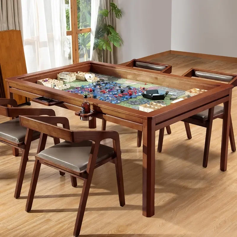 Solid Wood Board Game Table with Removable Table Top for 4–6 Players Gaming Table and Dining Includes Play Mat and Detachable