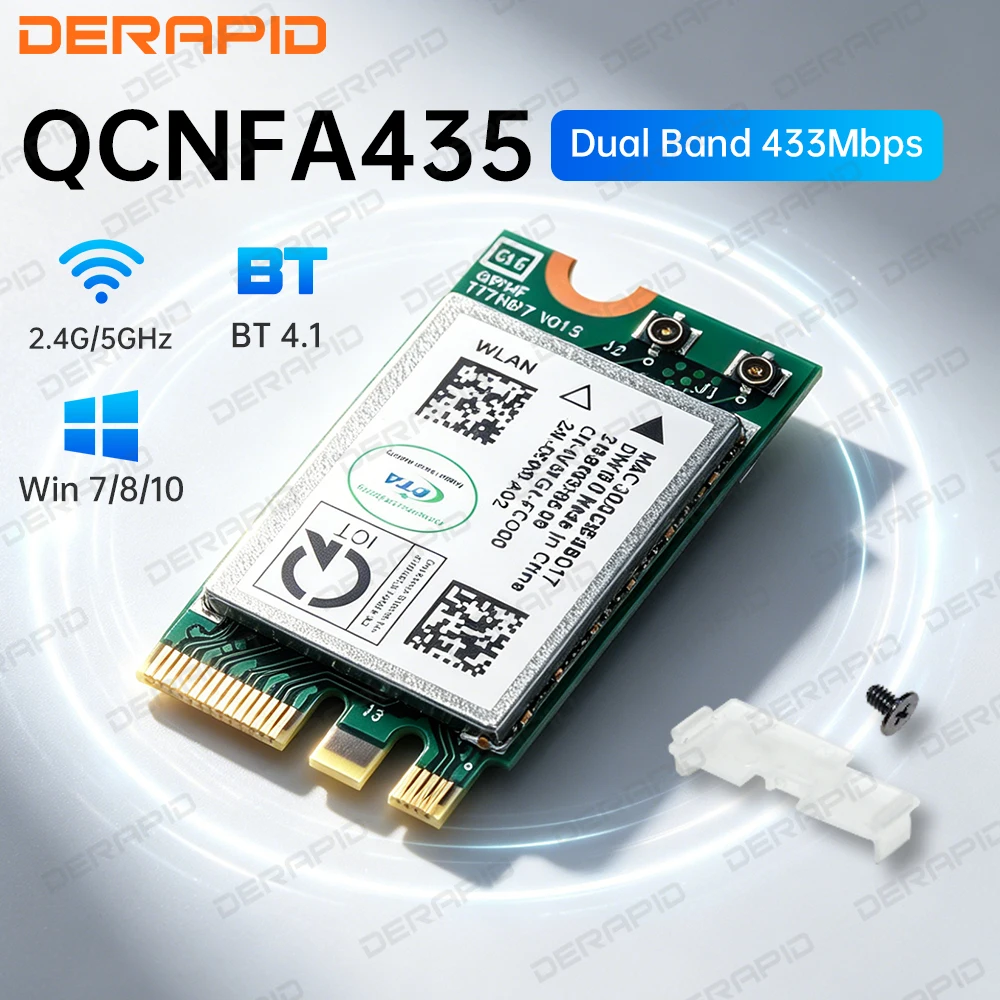 QCA9377 NGFF M2 Wireless WiFi Card 802.11ac Dual Band 2.4G 5G QCNFA435 Bluetooth 4.1 for Laptop Windows 7 10 11 Ultra Fast