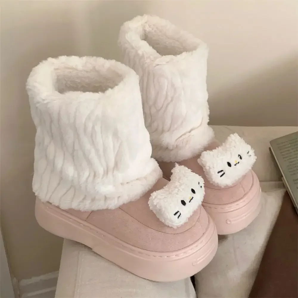 

Hello Kitty Anime Kawaii Ins MINISO Cotton Girly Heart Snow Boots Winter Cute Cartoon Warm Shoes Lovely Doll Gifts for Girls