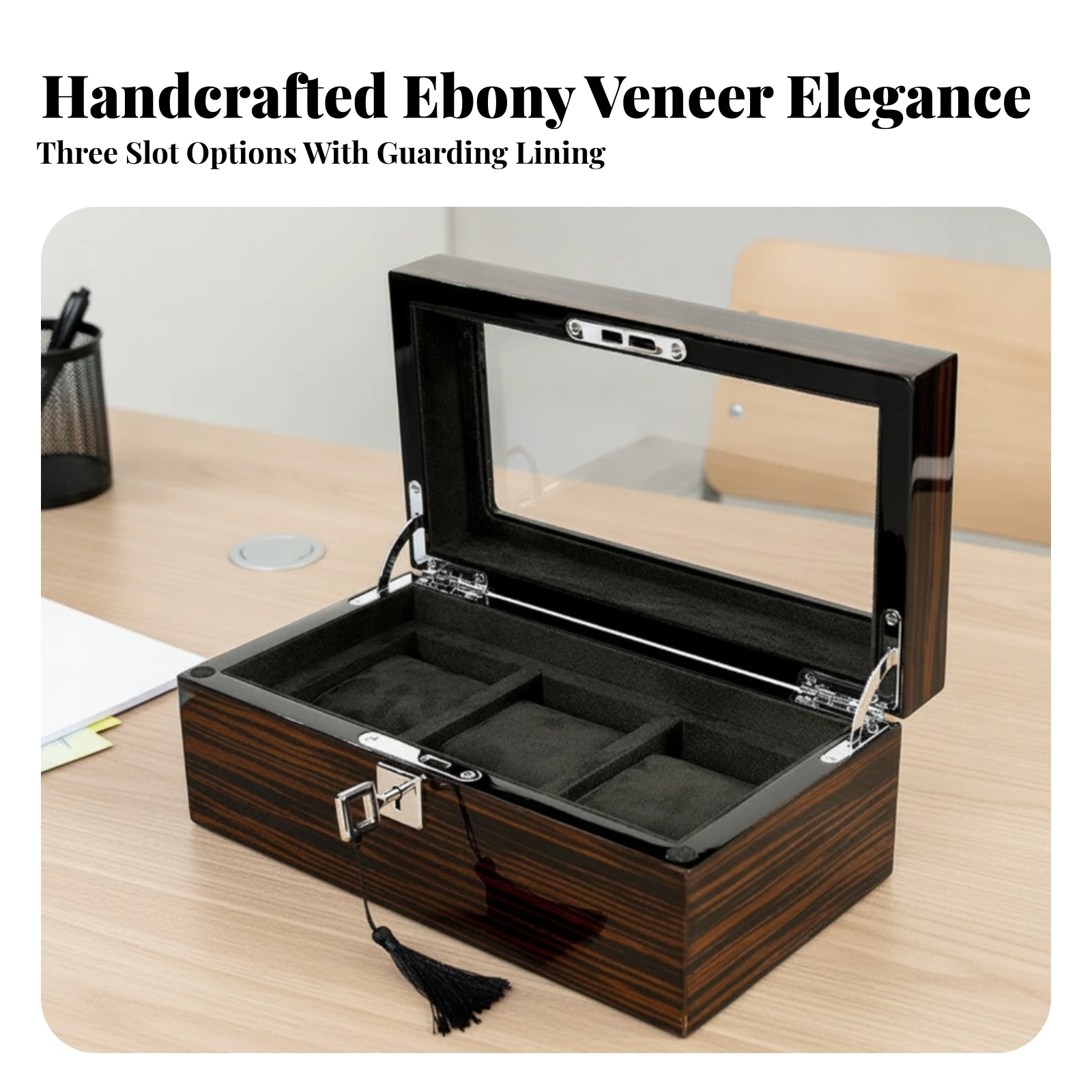 Watch Box with Transparent Lid Multi-Compartment Watch Organizer with Cushions Soft Lined Premium for Men, Dresser, Wardrobe