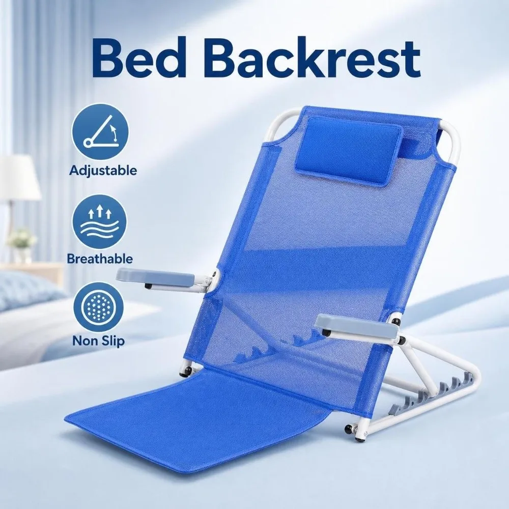 Adjustable Bed Backrest Breathable Non Slip Backrest Support Foldable Stainless Steel Elderly Backrest Chair Bedridden Patients