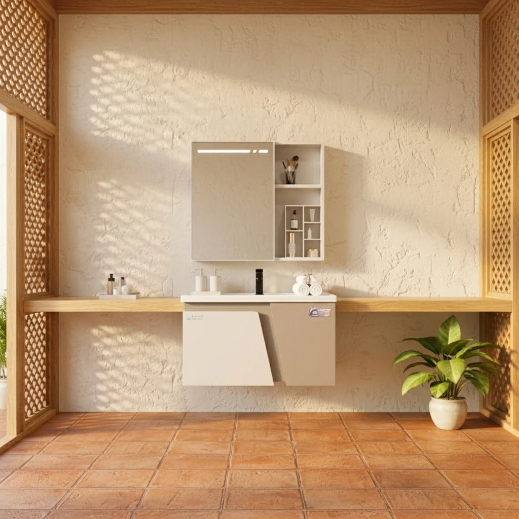 Modern Wall-Mounted Vanity Combo With Ceramic Basin And Mirror Included Waterproof Easy Clean Bathroom Vanity For Hotel Use