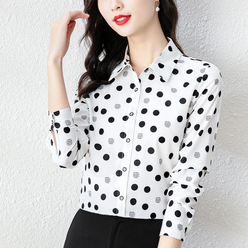 

Женская блузка из шелка, весна-осень, Топ с длинным рукавом, модная офисная тонкая белая Рабочая Рубашка