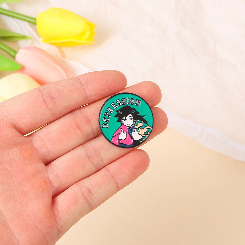 Tomioka Giyuu Depression Enamel Pins Custom Anime Brooches Need Friends Lapel Badges Cartoon Jewelry Gift for Fans Friends