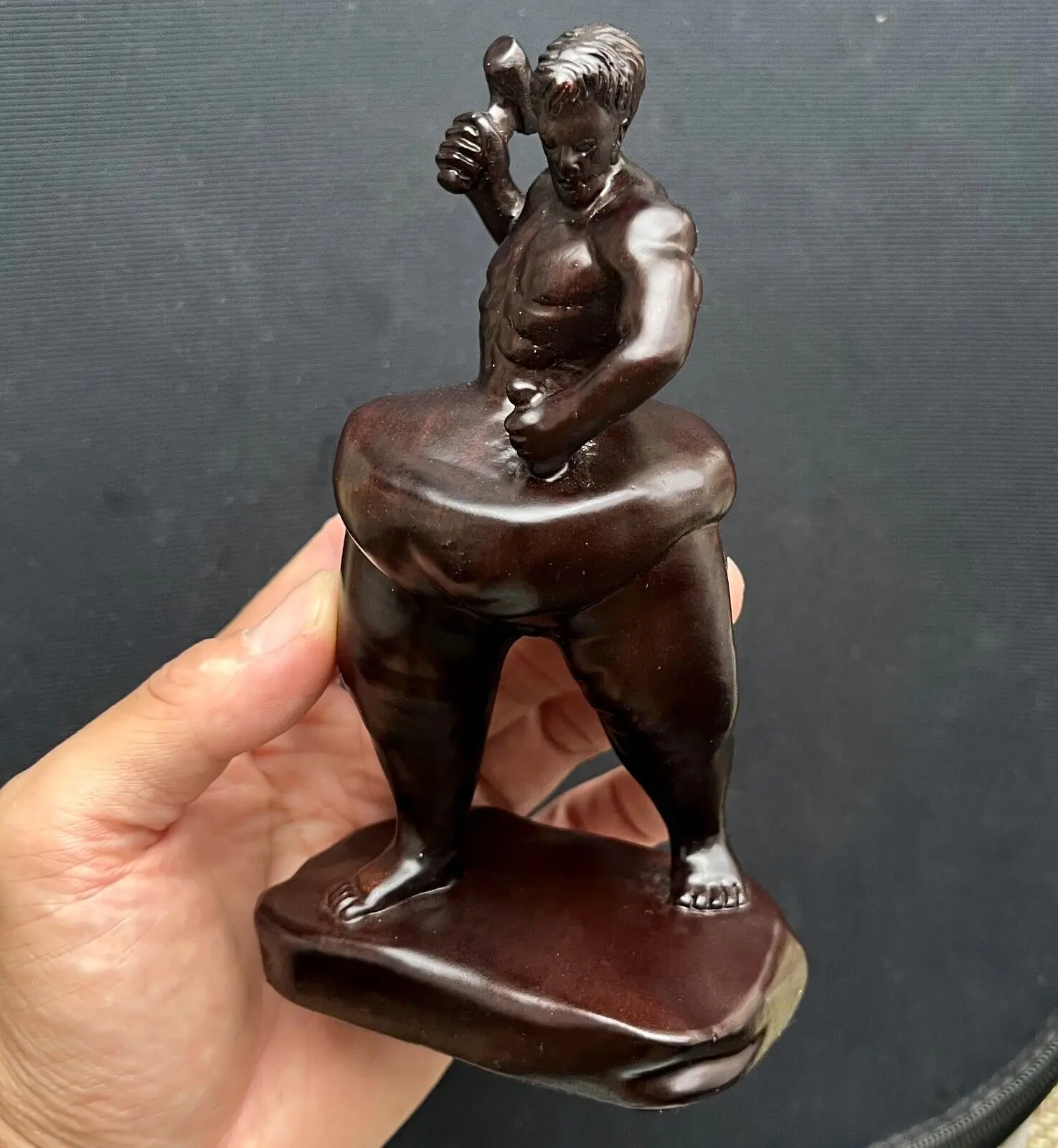 Ebony Wood Self Carving Sculpture Self Made Body Building Fitness Figure Statue