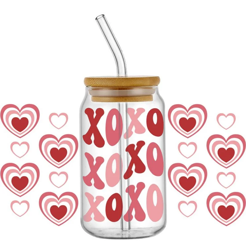 Personalize Valentine XOXO Love Print UV DTF Sticker For 16oz Cups Can Wrap Transfer Sticker Custom Labels DIY Logo Selfadhesive