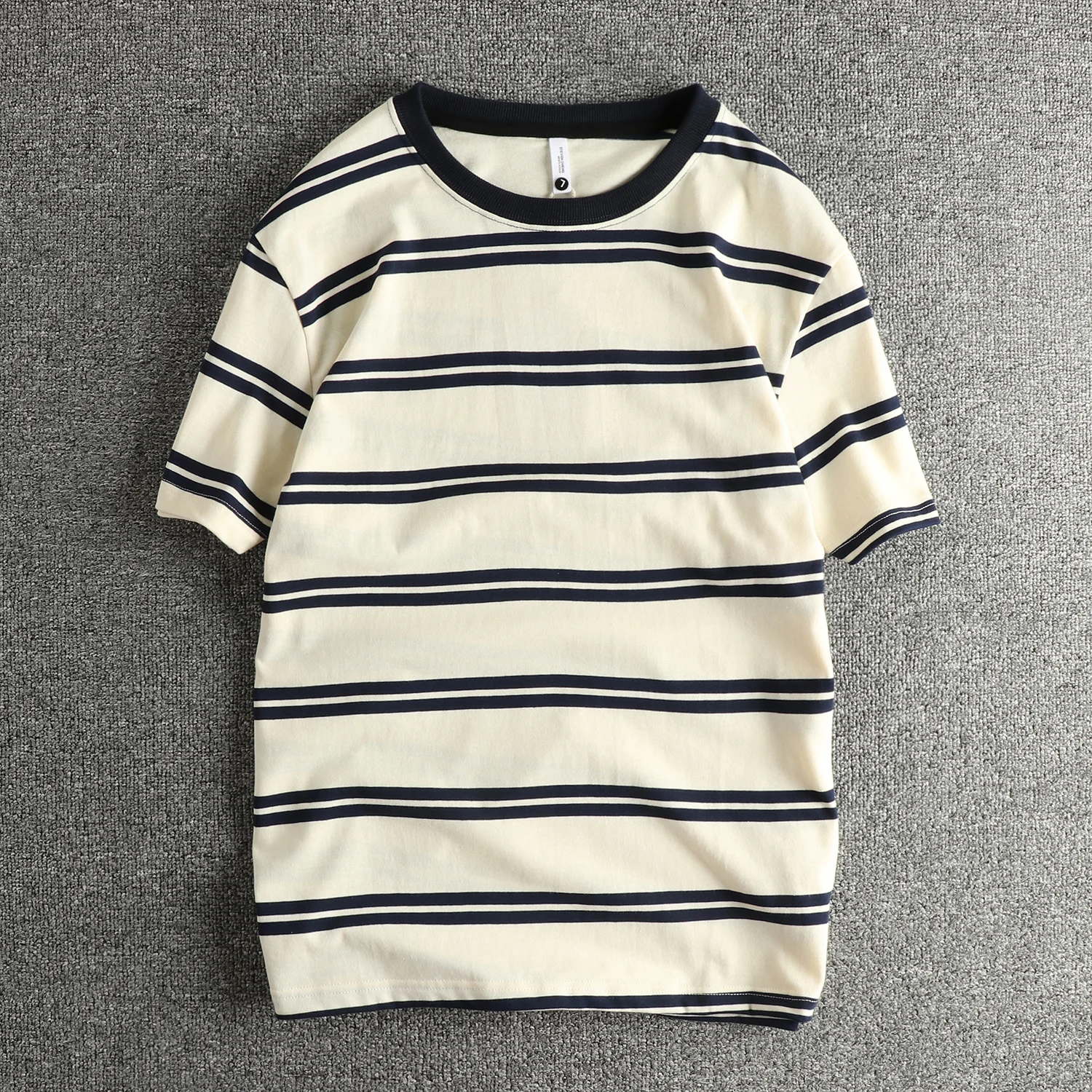 2025 Summer New American Retro Short-sleeved O-neck Striped T-shirt 100% Cotton Men's Fashion Simple Washed Casual Sport Tops