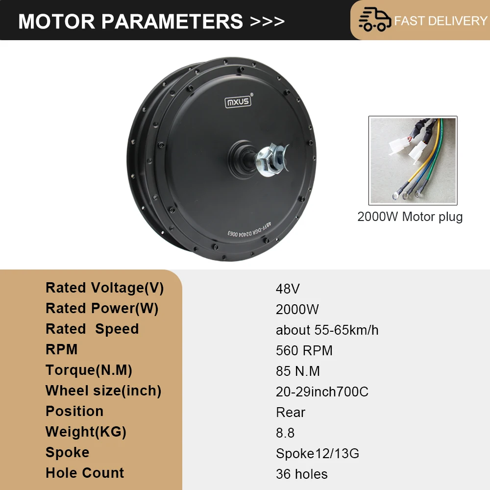 MXUS Motor 72V 3000W/5000W Electric Bicycle MXUS Brand Motor 48V 1000W/2000W Rear Brushless Gearless Hub Motor