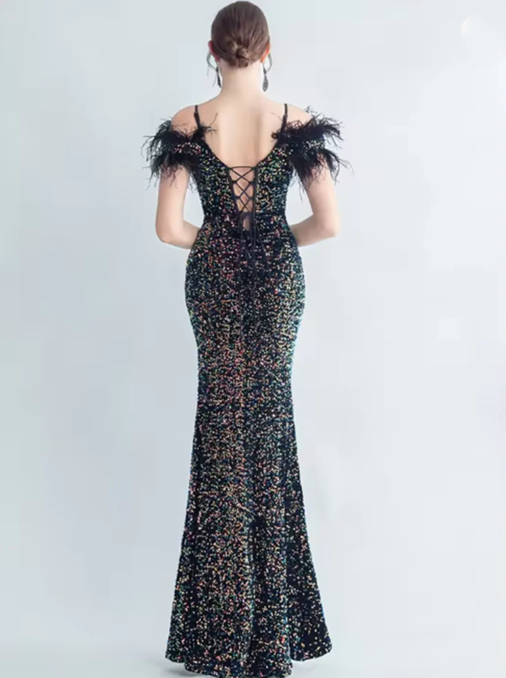 Sexy Luxus-Hochzeitsfeier, lange Kleider für Frauen, elegante Abschlussball-Abendkleider, rückenfrei, schwarzes Maxi-Pailletten-Sommerkleid, Vestidos