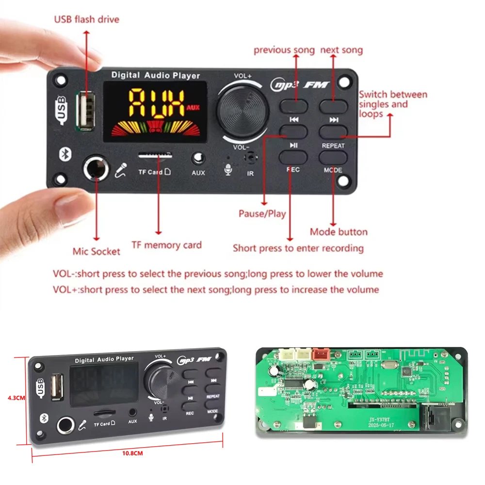 Płytka dekodera MP3 Bluetooth KEBIDU 80W, wzmacniacz, moduł muzyczny DIY do domowego odtwarzacza MP3, radia samochodowego FM, USB, mikrofon, nagrywanie rozmów, do głośnika — zdjęcie produktu 6