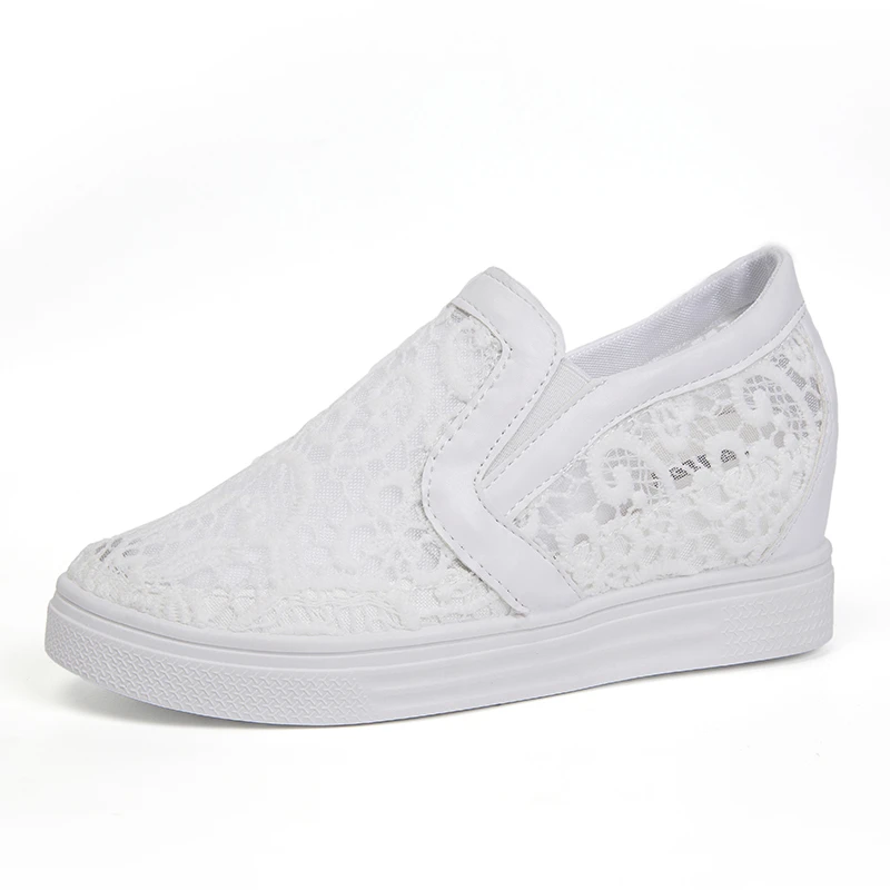 2022 Spring and Summer New Mesh Shoes Women's Breathable Mesh Shoes White Shoes Hollow Lace Inner Increase Lazy Shoes