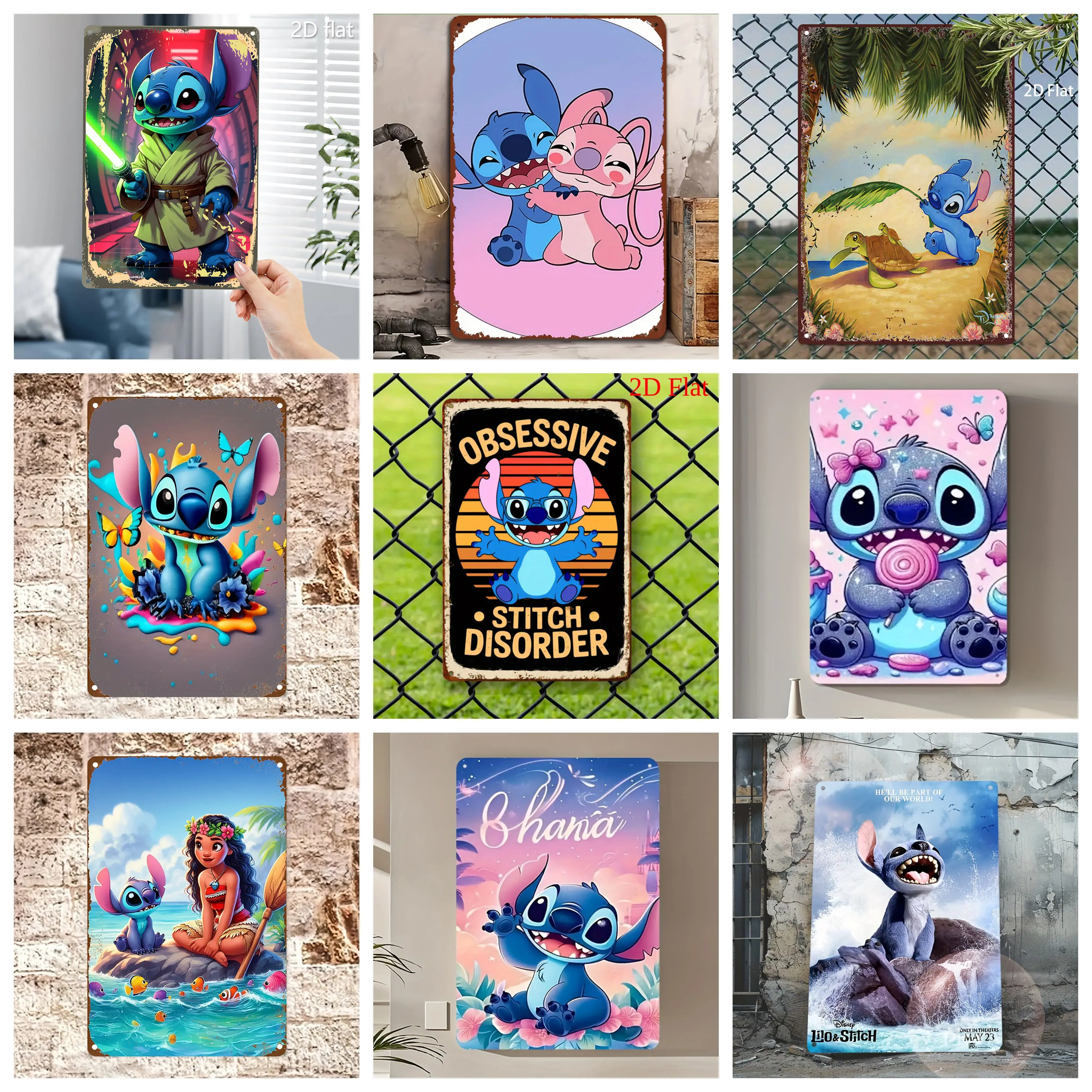 

Miniso Collection of Stitch Creative Vintage Metal Tin Signs Posters Decor Retro Metal Plaque Wall Art Decor for Garage Bar