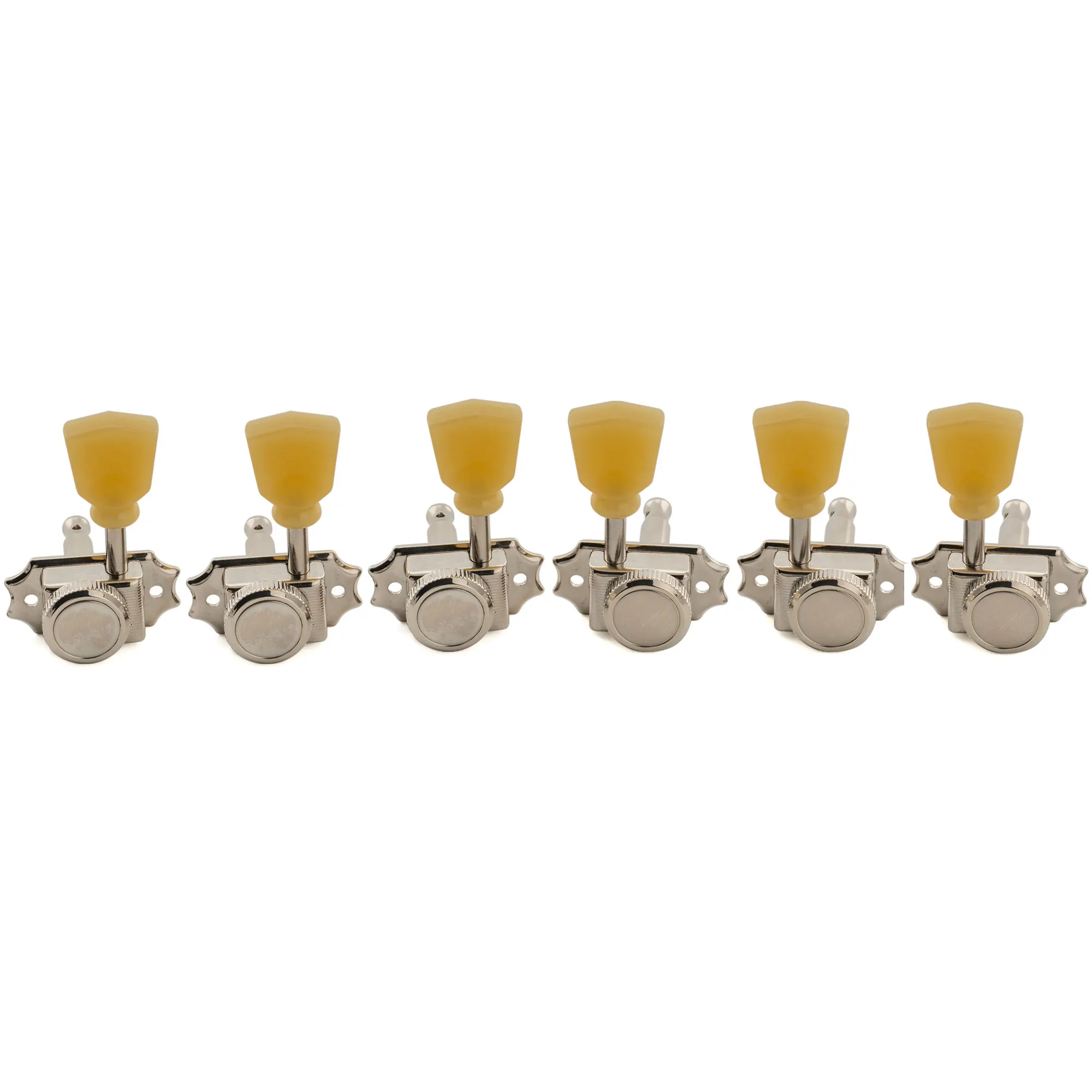 Musiclily Pro R18T 3R3L 18:1 Ratio Semi Closed Vintage Hybrid Style Locking Machine Heads Tuners Tuning Pegs Keys, Nickel