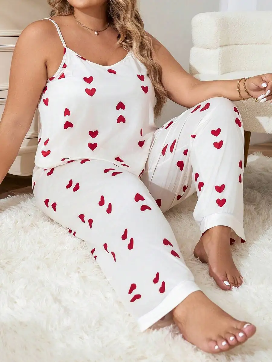

Women's Heart Print Cami Top and Pants Pajama Set - Soft Comfort Sleepwear