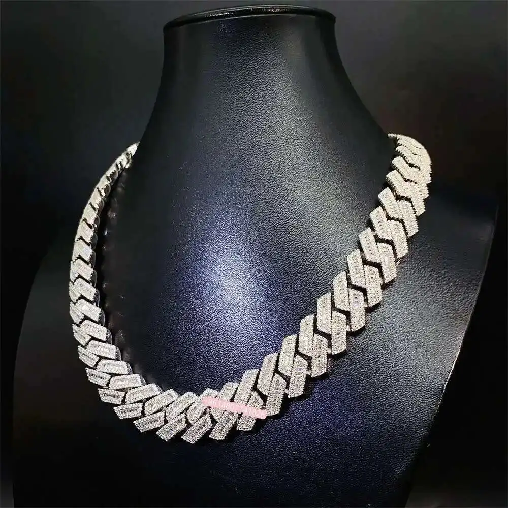 

Buss Down Customized Iced Out Necklace Silver Iced Out Diamond Moissanite Hip Hop Jewelry Men Custom Cuban Link Chain Necklace
