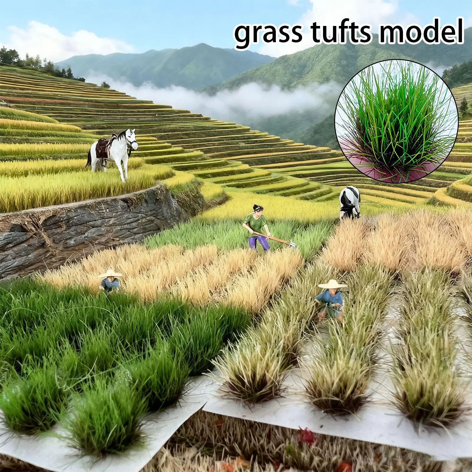 Handcraft Artificial Grass Tufts 12mm Self Adhesive Static Model Shrubs for Train Railway Fairy Garden Diorama