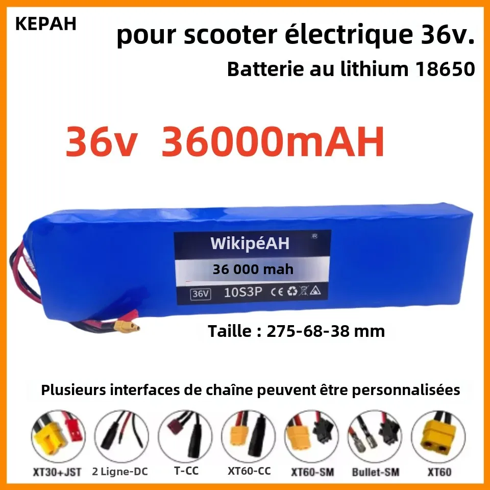 Batterie au Lithium Rechargeable 42V 36000mAh 18650, puissance 1000W, pour vélo et Scooter, véhicule