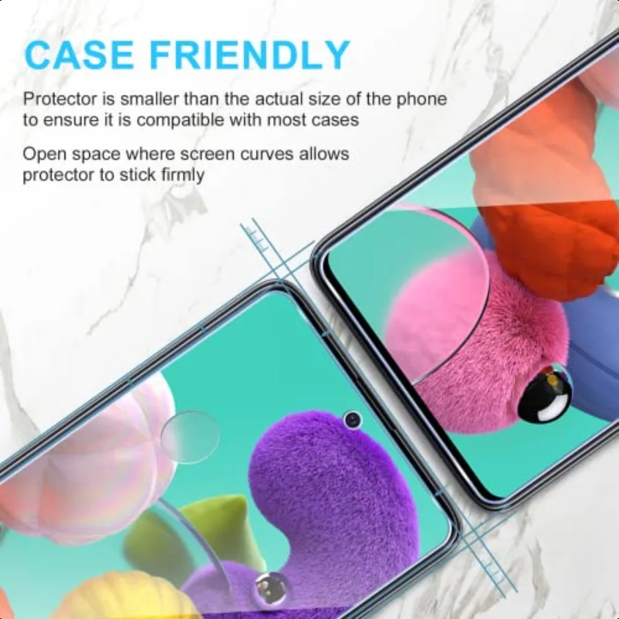 YMO 3 عبوات من واقي الشاشة لهاتف سامسونج جالاكسي A51 4G 5G9H طبقة حماية شفافة عالية الدقة سهلة التركيب فقاعة